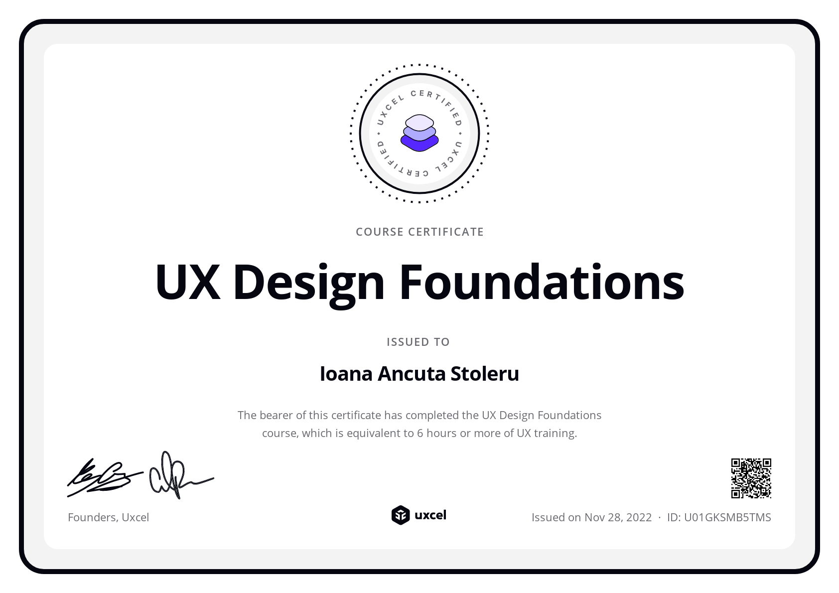 Ioana Ancuta Stoleru's certificate